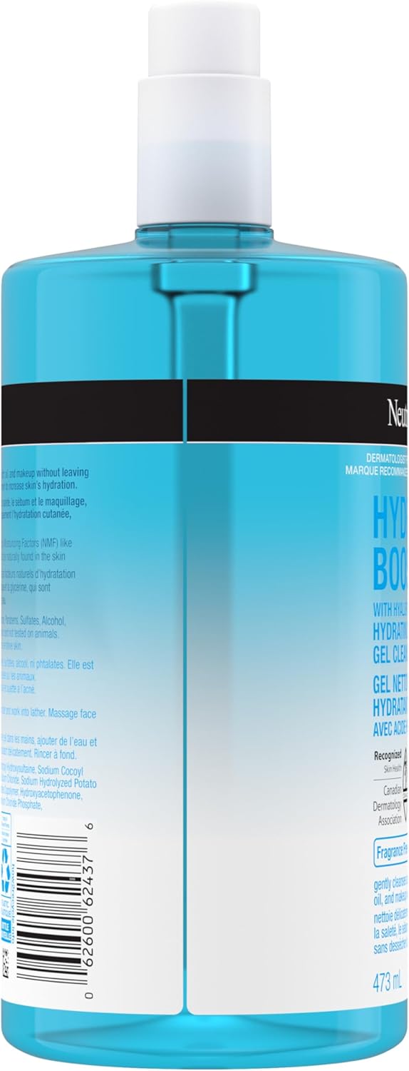 Neutrogena Hydro Boost Fragrance-Free Hydrating Cleansing Gel, Foaming, Facial Cleanser, Hyaluronic Acid, Paraben Free, 473-mL