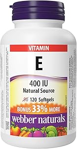 Webber Naturals 維生素 E 400 IU，120 粒軟膠囊，天然維生素 E 來源，具有抗氧化作用