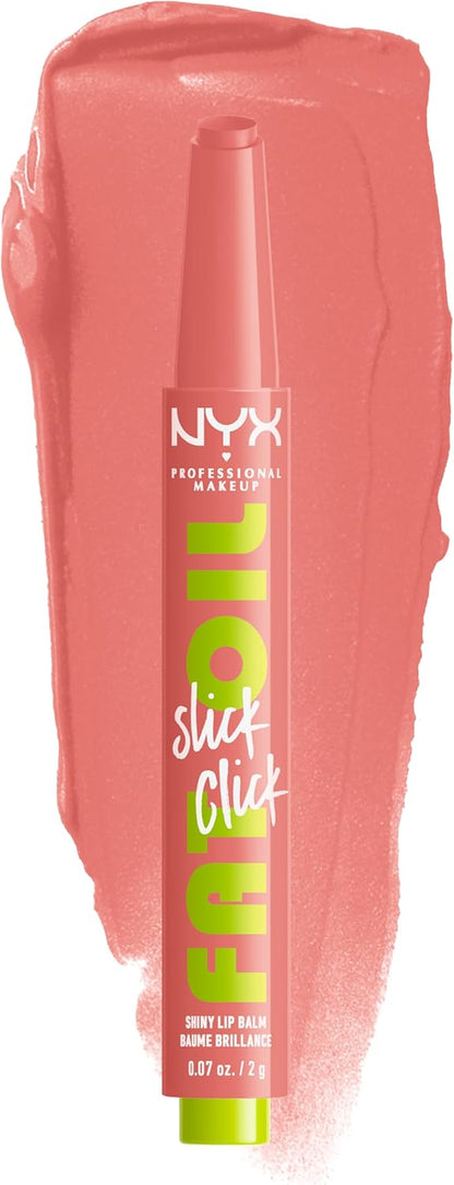 NYX Professional Makeup Fat Oil Slick Click, Lip Balm, 12 HR Hydration, Infused With Nourishing Oils, High Shine Finish, Buildable Colour, Shade: Story or Post (Soft Peach)