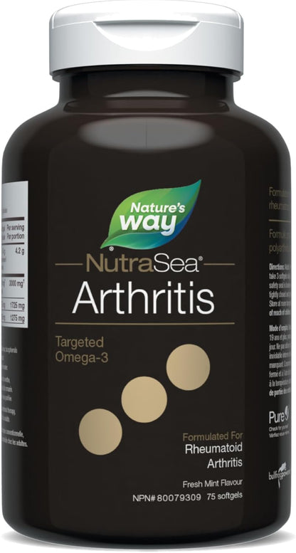 NutraSea Arthritis Targeted Omega-3 - Rheumatoid Arthritis Support 3000mg (1725mg EPA, 1275mg DHA), Fresh Mint, 75 count softgel