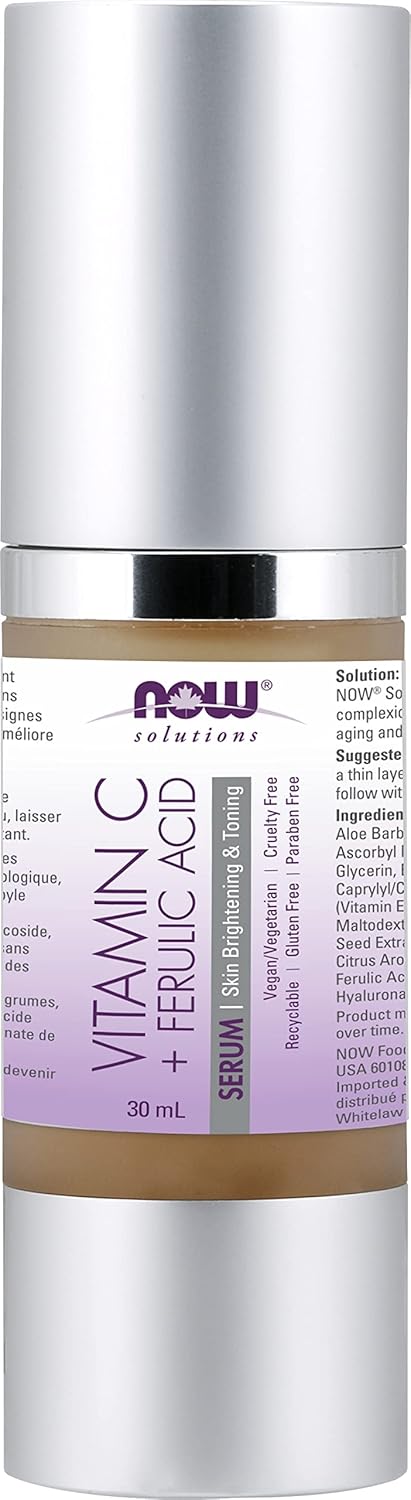 NOW Solutions, Vitamin C Serum Plus Ferulic Acid, Skin Brightening and Tightening, Highly Concentrated, 30mL