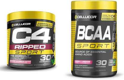 C4 Ripped Sport 运动前粉草莓西瓜和 BCAA 运动恢复粉 - 运动后和运动中能量补充剂 - 樱桃青柠味，30 份