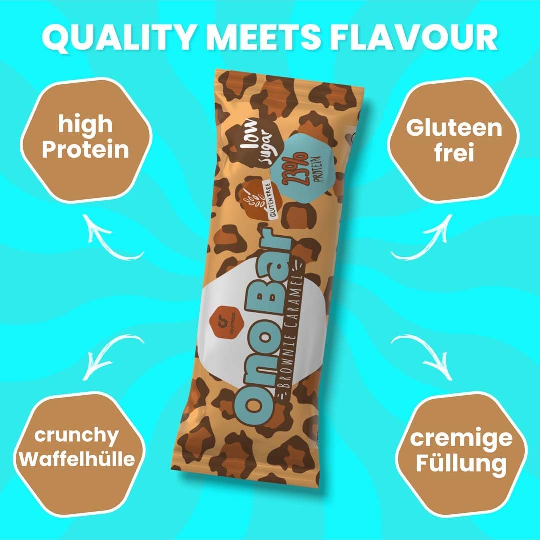 GoFitness Nutrition ONO Bar Brownie Caramel Flavor – 12x40g Pack – High Protein Energy Bar for Fitness, Muscle Recovery, and Healthy Snacking