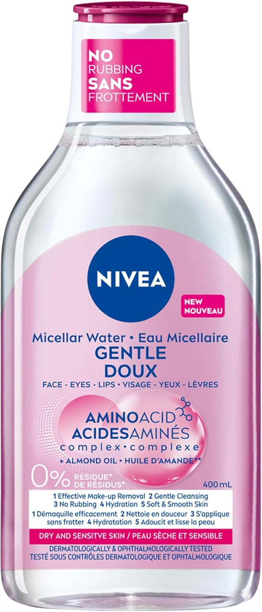 NIVEA Micellar Water Amino Acid Complex for Dry and Sensitive Skin | Cleanser and Makeup Remover | Face Wash | All-in-One Daily Cleanser | Micellar Water with Almond Oil | Soft and Smooth Skin