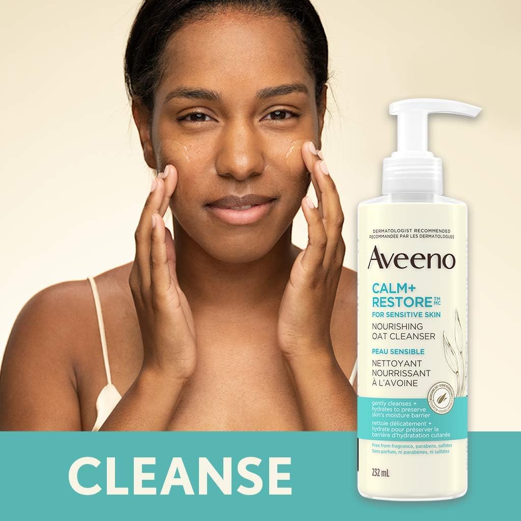 Aveeno Positively Radiant Daily Moisturizer SPF 15, 120 mL (Packaging May Vary) & Calm + Restore Nourishing Oat Facial Cleanser for Sensitive Skin, Gentle Gel Face Wash