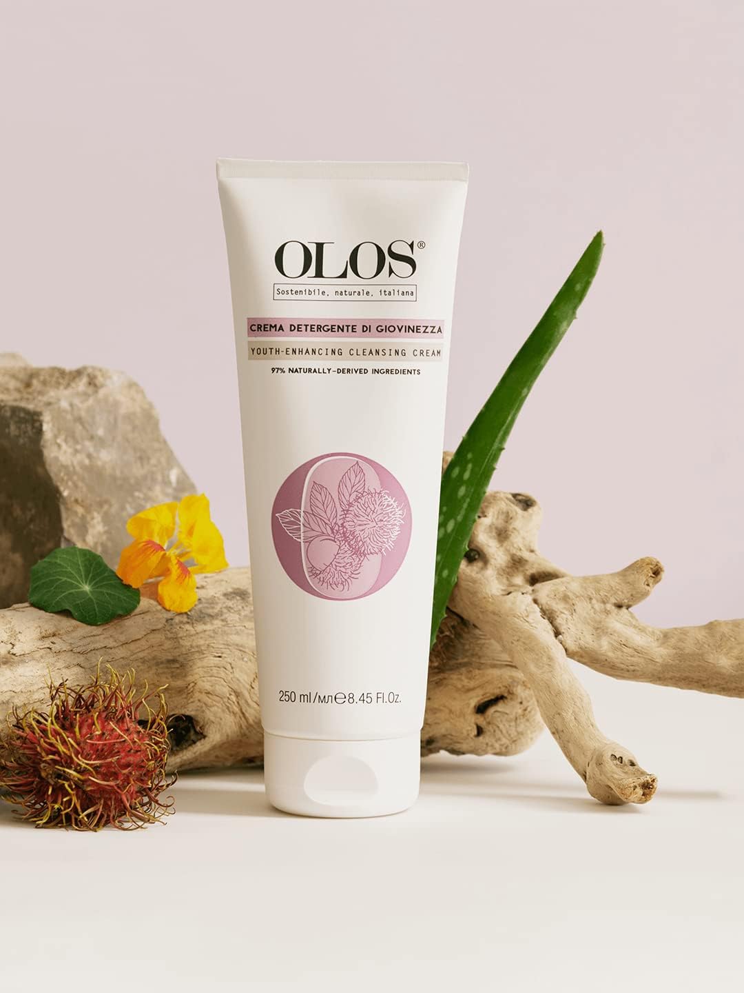 Olos Youth-Enhancing Cleansing Cream - Facial Cleanser - Makeup Remover with Aloe and Rambutan Extracts - Skin Care Cream for Sensitive Skin - 8.4 oz