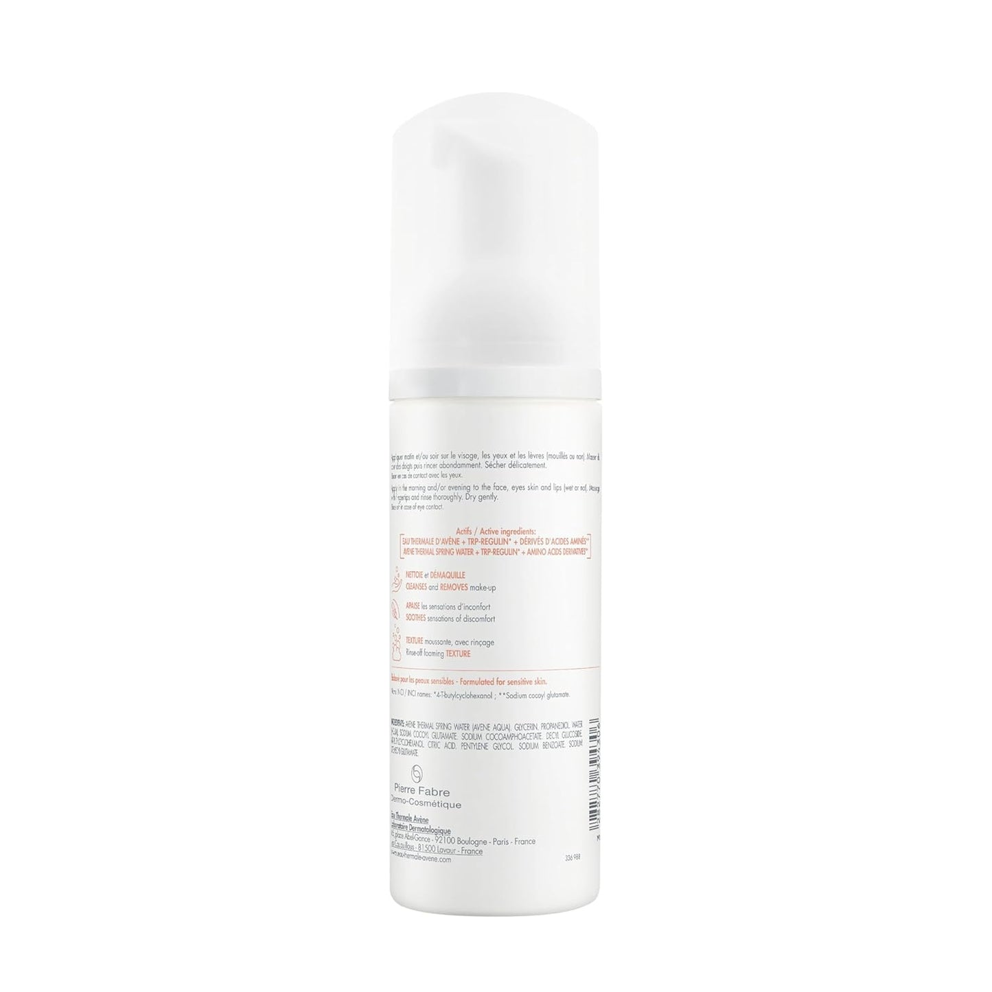 Eau Thermale Avène Tolerance 溫和舒緩泡沫潔面卸妝液，適用於敏感和超敏感肌膚，無香型，150 毫升