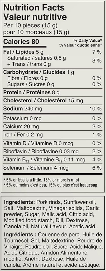 南方食譜小批量豬皮 | 辣蒔蘿炸豬皮 | 生酮友好、無麩質、低碳水化合物食品 | 每份含 7 克膠原蛋白 | 高蛋白 | 85 克/袋