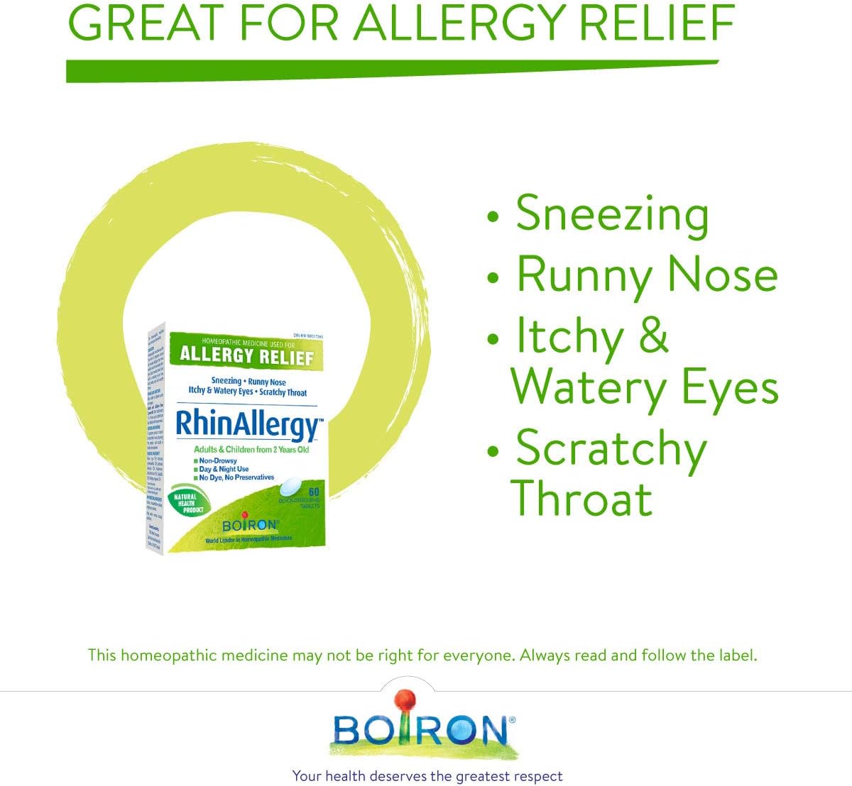 Boiron RhinAllergy 缓解打喷嚏、流鼻涕、眼睛或喉咙发痒等过敏症状 - 60 片