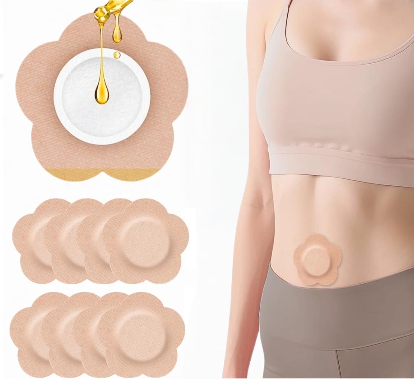 Castor Oil Pack Wrap, 50 Pcs Self-Adhesive Castor Patches for Belly Button (Oil Not Included, Skin Color)