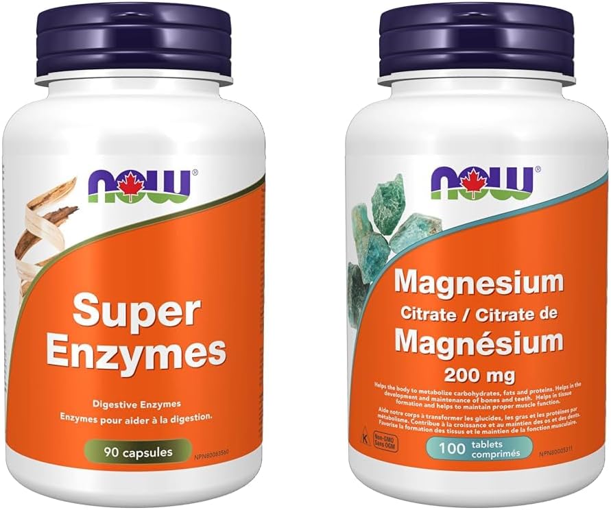 Now Foods 超級酵素 90 粒膠囊 & Foods 檸檬酸鎂 200 毫克 100 片