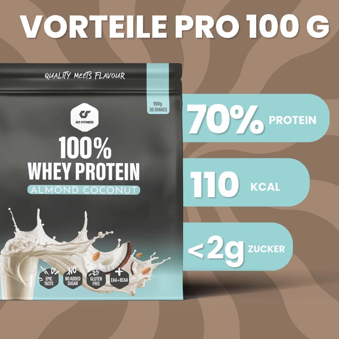 GoFitness Nutrition – 100% Whey Protein Powder – 900 g – Cinnamon Roll Flavor, High-Protein, Low-Sugar, Fast-Mixing, Muscle Recovery