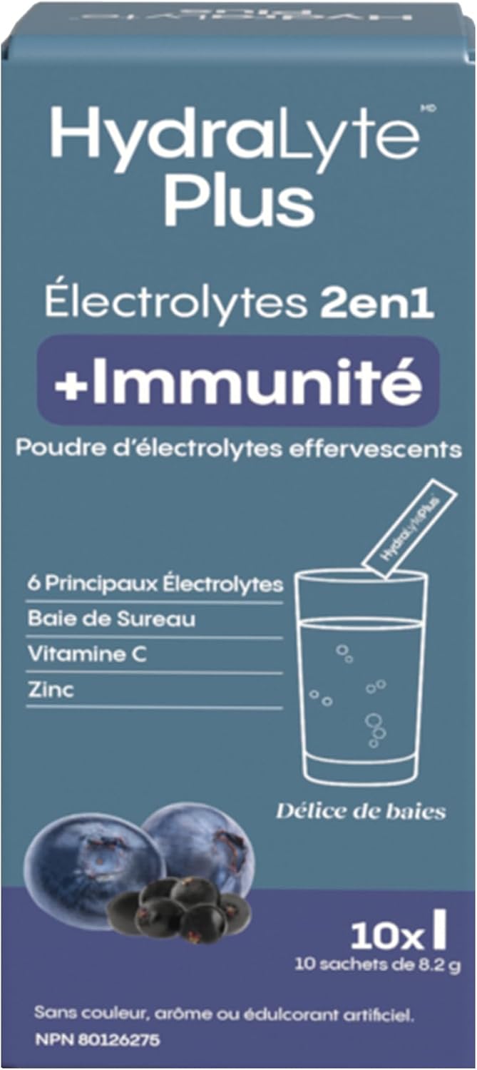 Hydralyte Plus Immune System Boost, Daily Electrolyte Powder Drink, Berry Blast, 10 Sticks