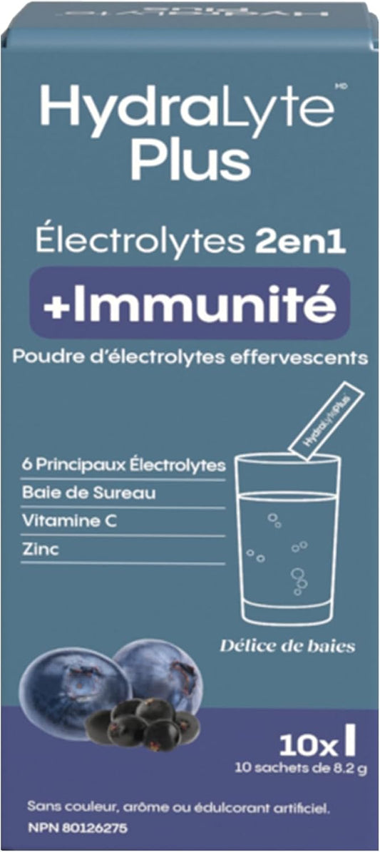 Hydralyte Plus Immune System Boost, Daily Electrolyte Powder Drink, Berry Blast, 10 Sticks