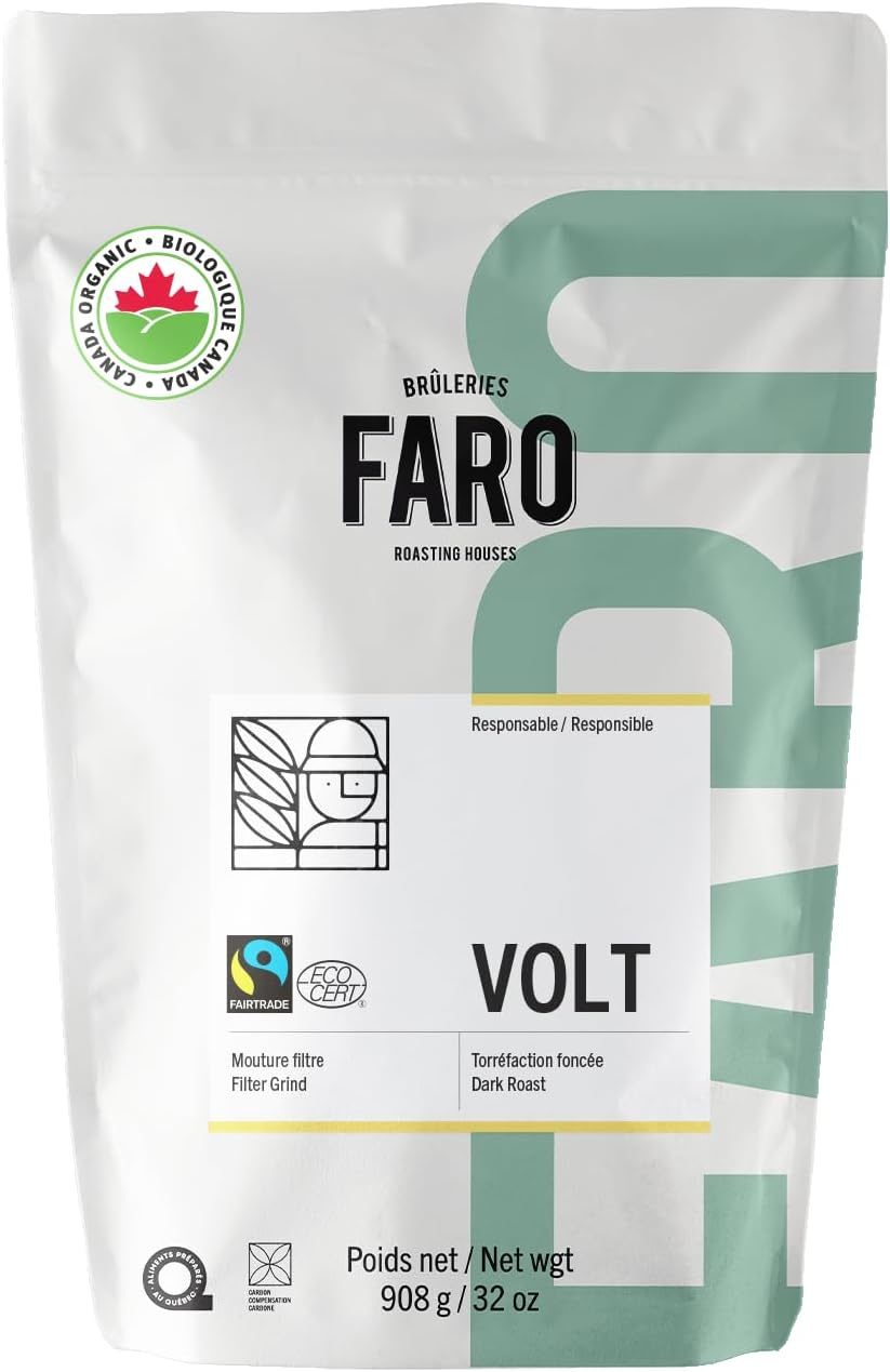 Café FARO VOLT 特色咖啡，深度烘焙研磨咖啡，濃鬱醇厚的風味，美國農業部公平貿易和猶太潔食認證有機咖啡，產自南美和中美洲的研磨咖啡 - (908克/32盎司)