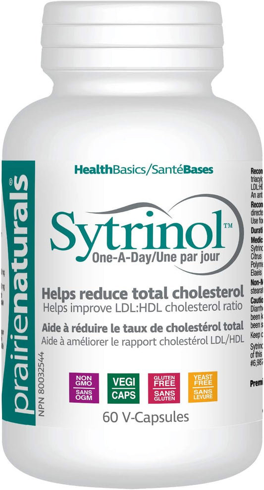 Prairie Naturals Sytrinol Cholest-Force 每日一片膠囊，有助於降低血清三酸甘油酯/三酸甘油酯/總膽固醇/低密度脂蛋白膽固醇，支持心血管健康 - 60粒純素膠囊。非基因改造，無麩質