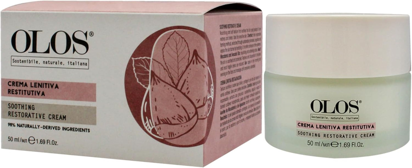 Olos Soothing Restorative Cream - Face Moisturizer - Face Lotion for Stress Signs and Redness - Face Cream with Aloe, Macadamia, Avocado Oil - 1.7 oz