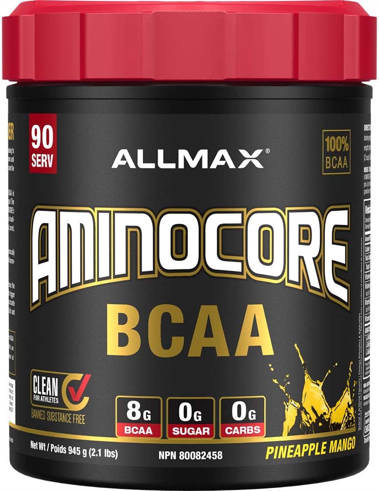 Allmax Aminocore 粉红柠檬水 945 克 & 营养 - Aminocore BCAA - 8 克 BCAA - 100% 纯支链氨基酸 - 无麸质 - 菠萝芒果味 - 945 克