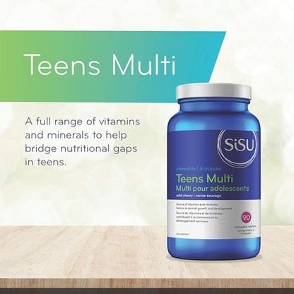 SISU 青少年複合維生素，90 片咀嚼片 - 青少年複合維生素 - 健康與壓力支持 - 不含麩質和乳製品 - 45-90 份（1 包）