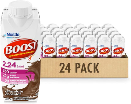 BOOST 2.24 卡路里/毫升，成人全营养饮料 & PLUS 全营养饮料，巧克力味，6x237 毫升瓶装，每箱 4 瓶，包装可能有所不同