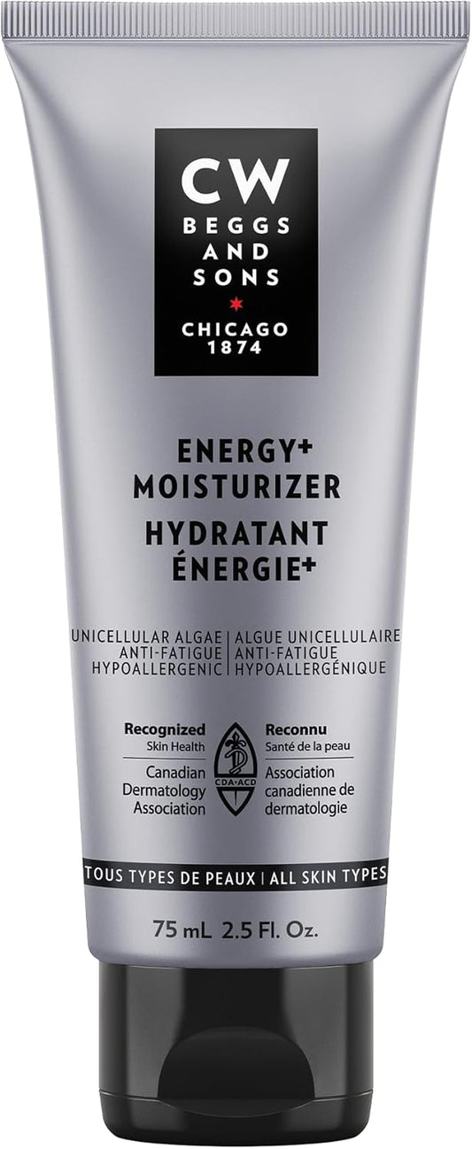 CW Beggs Energy+ Moisturizer for Men, Normal to Dry Skin, Face Cream, Hypoallergenic, Fragrance-Free, Paraben-Free, Alcohol-Free, Mineral Oil-Free, Cruelty-Free