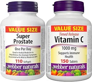 Webber Naturals 超級前列腺，110 粒軟膠囊，有助於緩解泌尿症狀和維生素 C 定時釋放 1000 毫克，150 片，有利於骨骼、牙齒、免疫和抗氧化健康