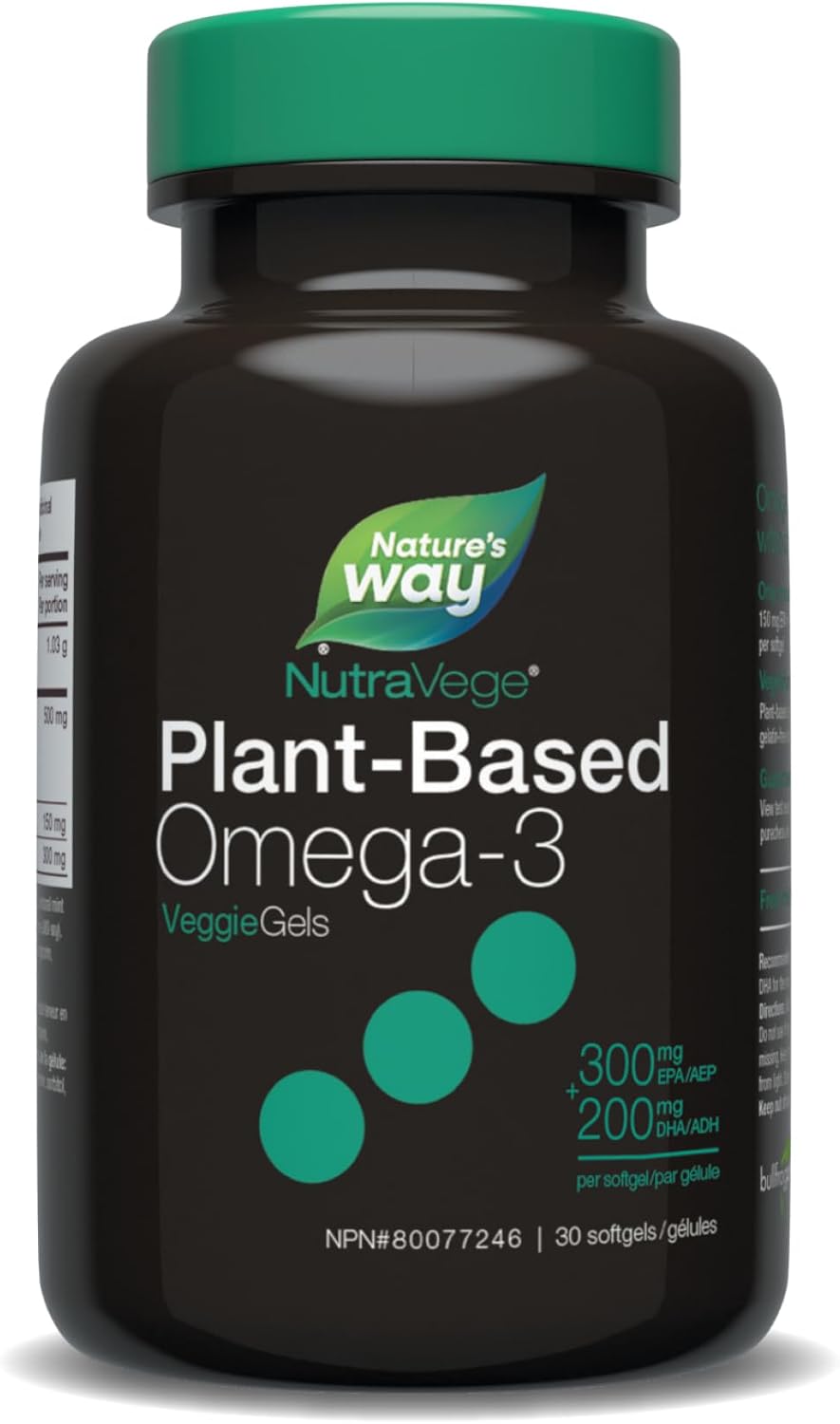Nature's Way NutraVege 植物性 Omega-3 素食膠囊 - 適合素食主義者的 Omega-3 補充劑，含 300 毫克 EPA + 200 毫克 DHA - 清新薄荷口味 - 支持成人的心臟、眼睛和大腦功能，30 粒軟膠囊
