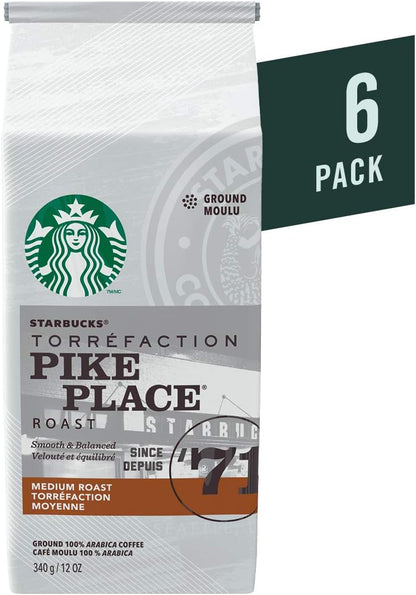 星巴克焦糖味和派克市場中度烘焙研磨咖啡，100% 阿拉比卡咖啡豆 - 6 x 340 克包（2040 克）