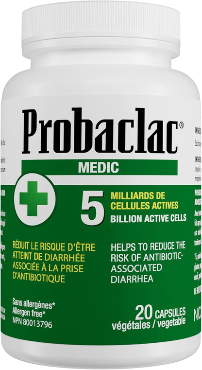 Probaclac Medic 益生菌 - 20 粒植物膠囊，50 億活性細胞 - 布拉氏酵母菌，用於緩解抗生素相關腹瀉 - 經臨床驗證，無過敏原，無需冷藏 (1)