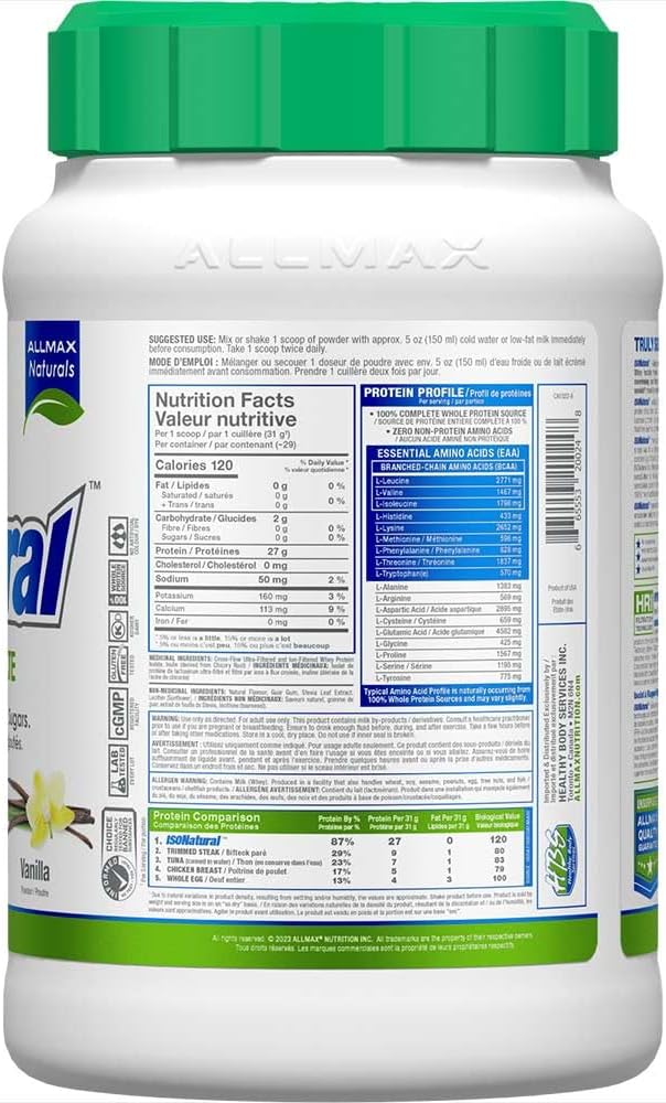 ALLMAX Naturals ISONATURAL - 100% 超纯天然乳清分离蛋白 - 香草味 - 2 磅