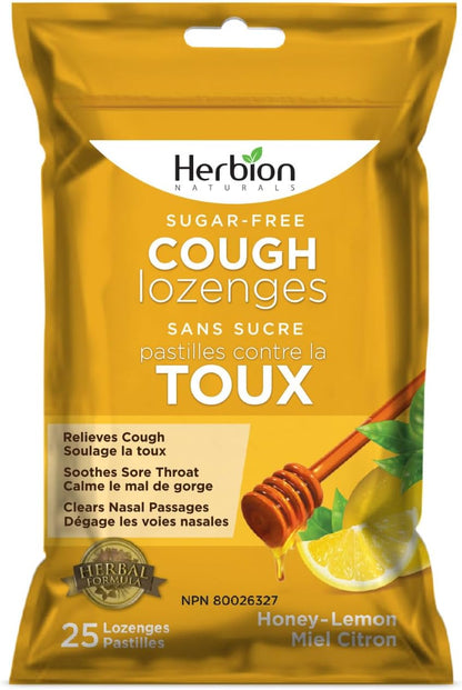Herbion Naturals 无糖止咳润喉糖，天然蜂蜜柠檬味，25 粒润喉糖，缓解咳嗽和鼻塞，舒缓咽喉痛，适​​用于成人和 12 岁及以上儿童，1 包