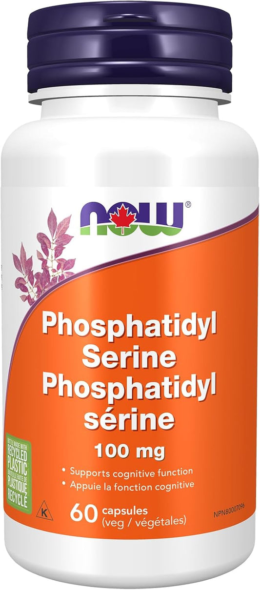 NOW Supplements，磷脂醯絲胺酸 100 毫克，含大豆卵磷脂衍生的磷脂化合物，60 粒素食膠囊