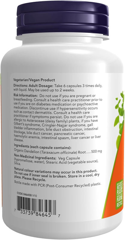 NOW Supplements, 蒲公英根（Taraxacum officinale）500毫克，草本补充剂，100粒素食胶囊