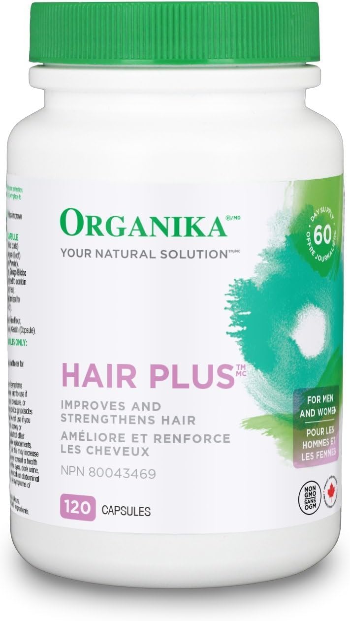 Organika Hair Plus 120 粒胶囊和增强型胶原蛋白肽蛋白粉，用于健康的头发、皮肤、指甲、关节 - 水解，吸收更好 - 非转基因 - 无味 250 克