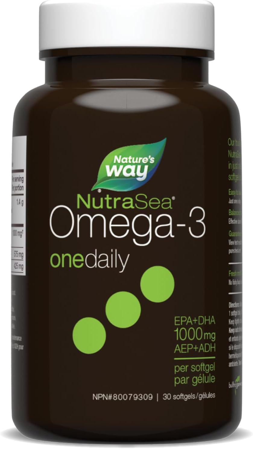 Nature's Way NutraSea 每日一份 Omega 3 补充剂，高效液体凝胶，新鲜薄荷味，30 粒软胶囊
