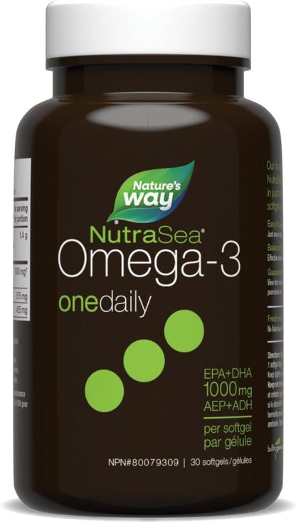 Nature's Way NutraSea 每日一份 Omega 3 补充剂，高效液体凝胶，新鲜薄荷味，30 粒软胶囊