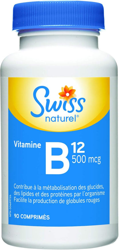 瑞士天然維生素 B12（氰鈷胺素）500 微克 | 90 片 | 幫助代謝碳水化合物、脂肪和蛋白質