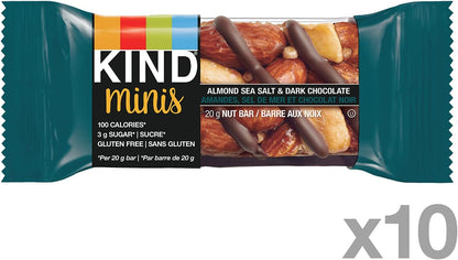 KIND 巧克力棒，黑巧克力坚果和海盐味，无麸质，低糖，40 克，12 块；迷你装，杏仁海盐和黑巧克力，无麸质，100 卡路里，低糖，20 克，10 块