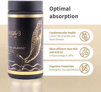 Nova Sea Atlantic® 出品，易于吞咽的竖琴海豹油 Omega 3 6 9 | 加拿大制造 | 富含 EPA、DHA 和 DPA，有益健康 | 不含化学物质，非转基因 | 500 毫克 - 240 粒软胶囊