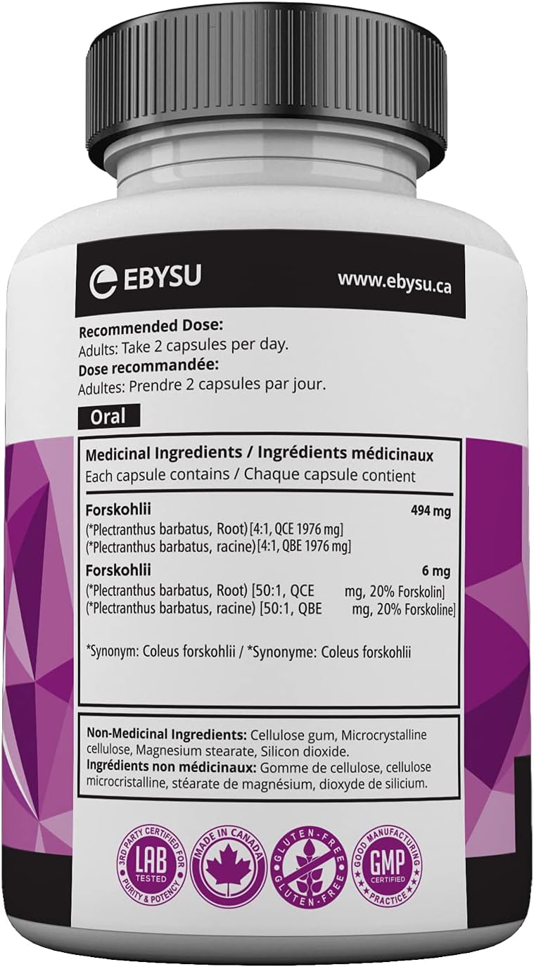 EBYSU 福斯可林提取物（加拿大制造）– 有助于支持心血管健康 - 90 粒胶囊，男女皆宜 - 45 天用量