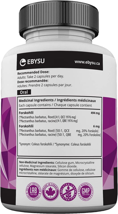 EBYSU 福斯可林提取物（加拿大制造）– 有助于支持心血管健康 - 90 粒胶囊，男女皆宜 - 45 天用量