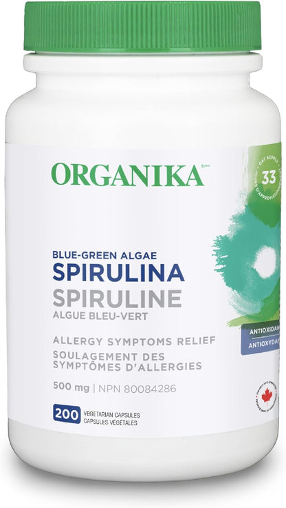 Organika Spirulina 500 Mg Blue Green Algae Allergy Relief, 200 count