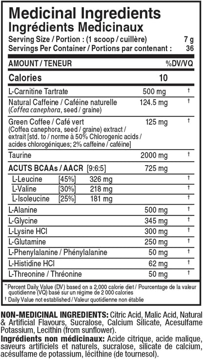 ALLMAX Nutrition - AMINOCUTS (A:CUTS) - 體重管理 BCAA（左旋肉鹼 + 牛磺酸 + 綠咖啡） - 西瓜口味 - 252 克 - 36 份