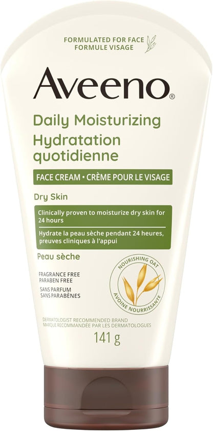 Aveeno 每日保湿面霜，面部和颈部保湿霜，干性皮肤，非转基因燕麦，不含防腐剂，无香料，141 克