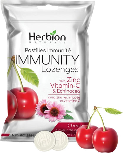 Herbion Naturals 免疫润喉糖，含锌、维生素 C 和紫锥菊，抗氧化剂来源，帮助维持和支持免疫系统，促进成人和 6 岁以上儿童的健康，25 粒，樱桃味