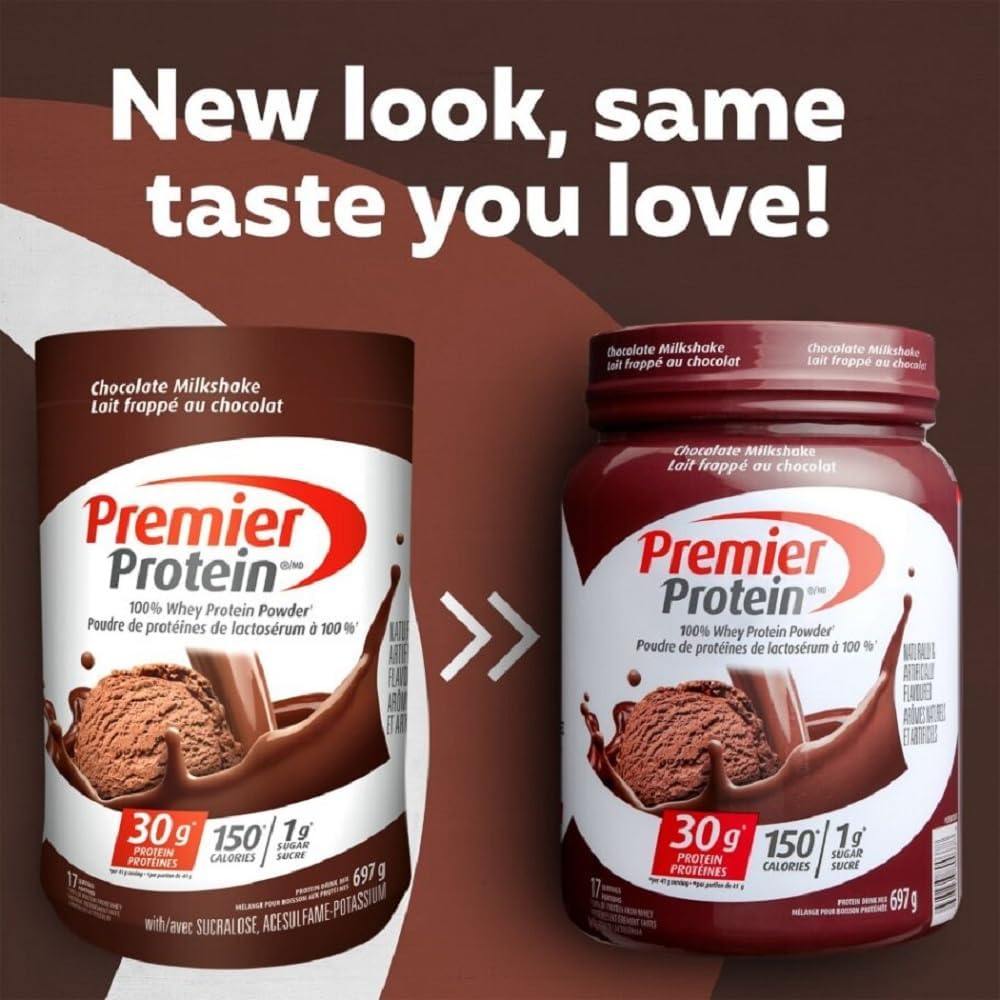 Premier Protein Powder, Chocolate Milkshake, High Protein Powder, 30g of Protein, 1g Sugar, 100% Whey Protein, Keto Friendly, Gluten Free, 17 Servings, 697 Grams