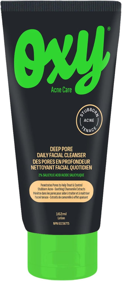 Oxy Deep Pore Daily Facial Cleanser - Salicylic Acid (2.0%) – Stubborn Acne Control - Helps Treat, and Prevent Breakouts – Paraben Free - Dermatologist Tested
