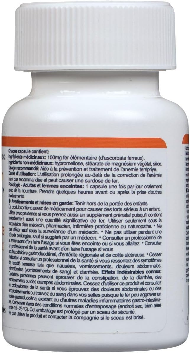 EBMfer 鐵劑，含維生素 C | 每日 1 粒 | 溫和 | 純素 | 提升能量 | 100 毫克高效能 | 30 粒膠囊