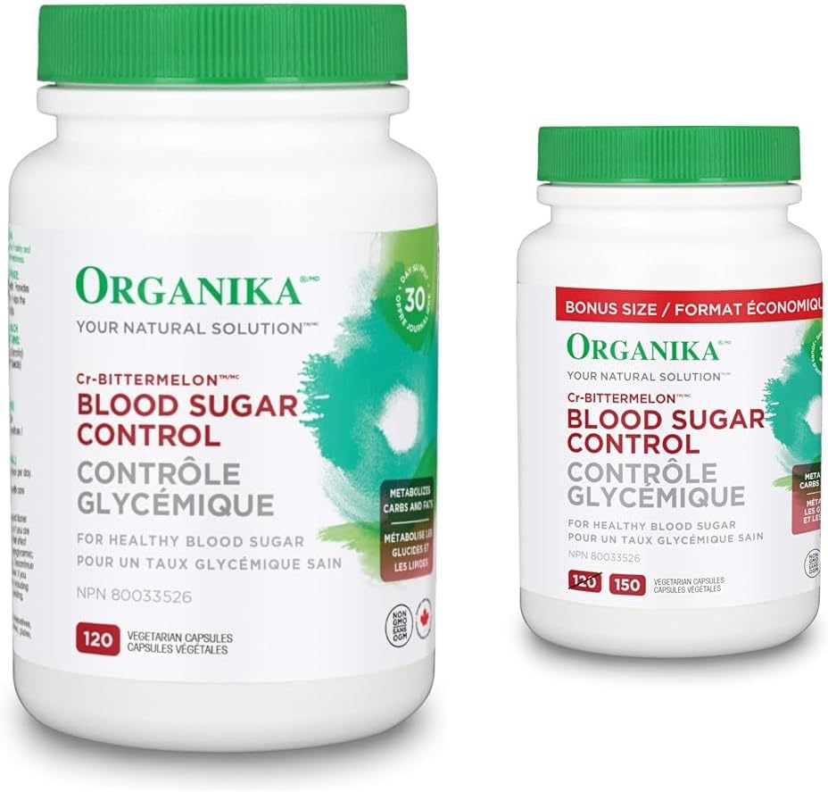 Organika Blood Sugar Control (Formerly Cr-Bitter Melon) 120 Caps & Blood Sugar Control Bonus Size- Chromium and Bitter Melon, 150 vcaps