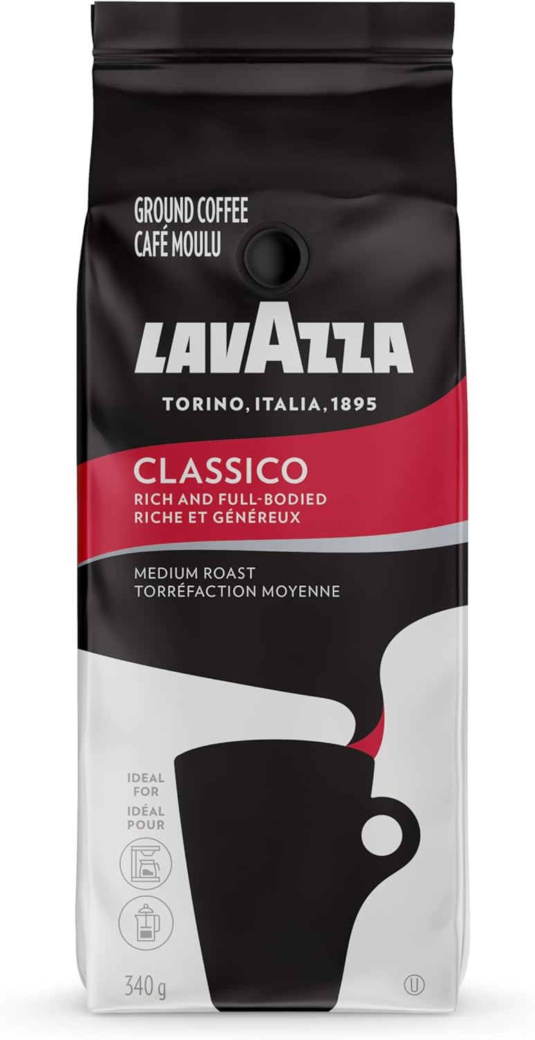 Lavazza Classico 研磨咖啡混合物，中度烘焙，340 克/袋 - 浓郁风味，带有干果香味